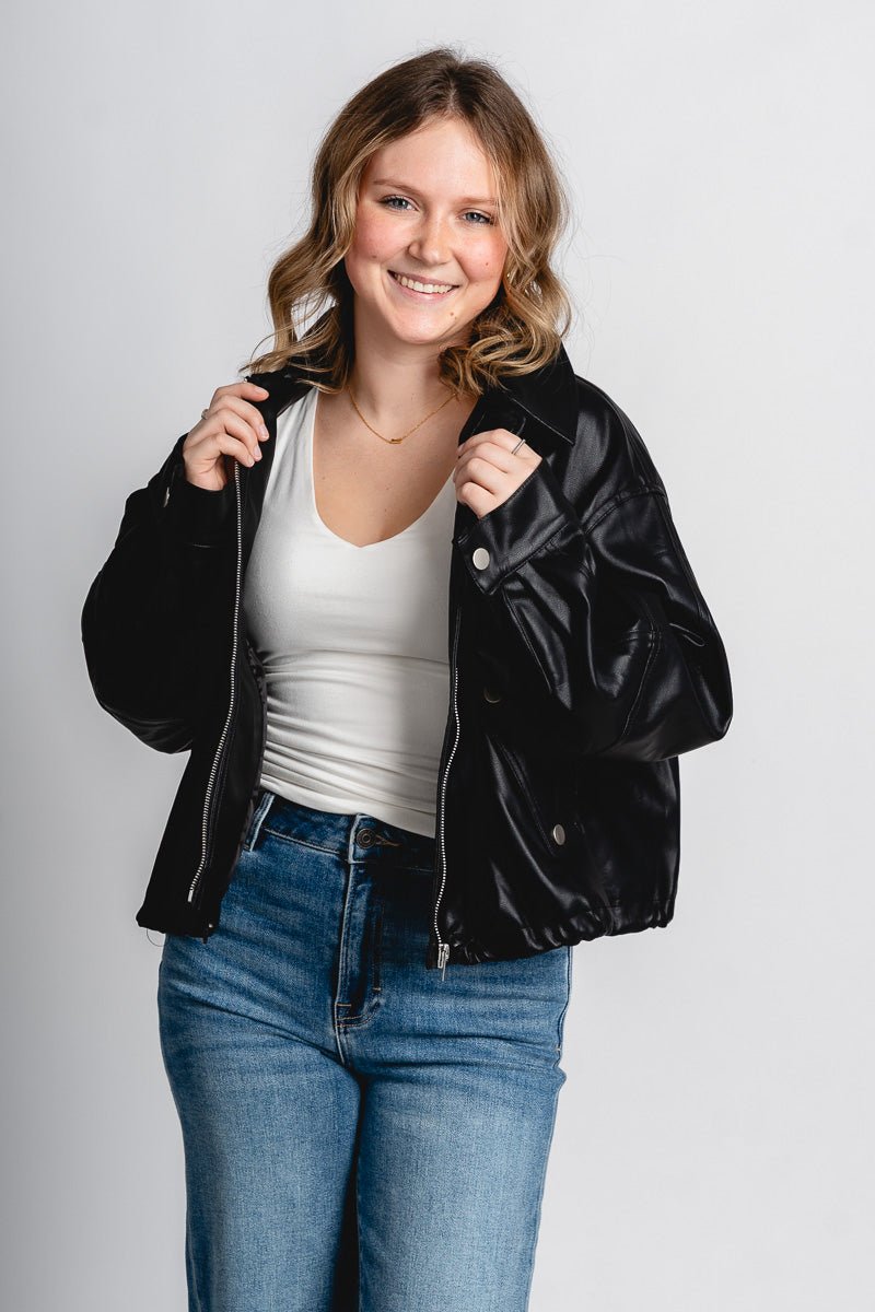 Cropped moto jacket black – Trendy Jackets | Cute Fashion Blazers at Lush Fashion Lounge Boutique in Oklahoma City