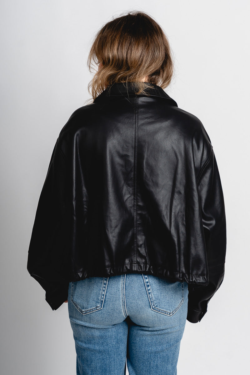 Cropped moto jacket black