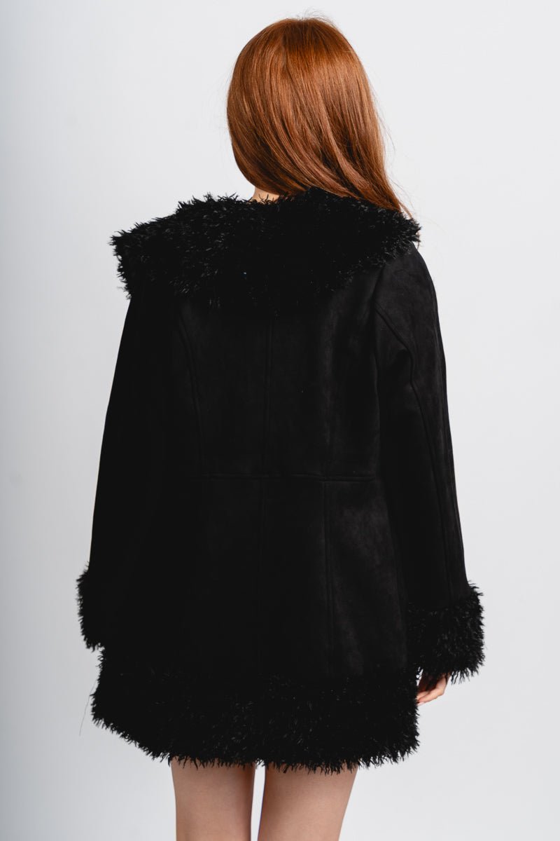 Fur trim jacket black