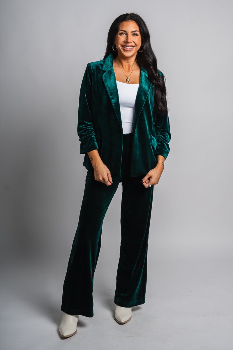 Velvet blazer hunter green - Exclusive Collection of Holiday Inspired T-Shirts and Hoodies at Lush Fashion Lounge Boutique in Oklahoma City