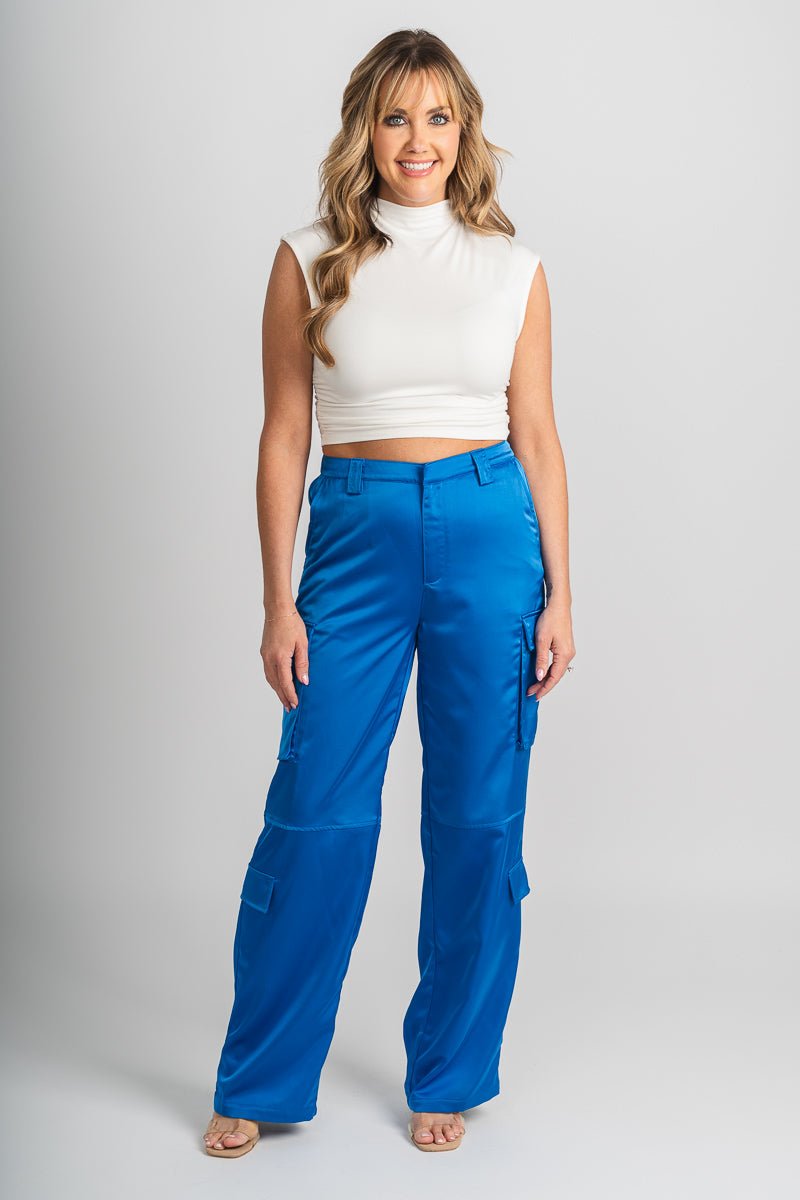 Satin cargo pants azure - Oklahoma City inspired graphic t-shirts at Lush Fashion Lounge Boutique in Oklahoma City