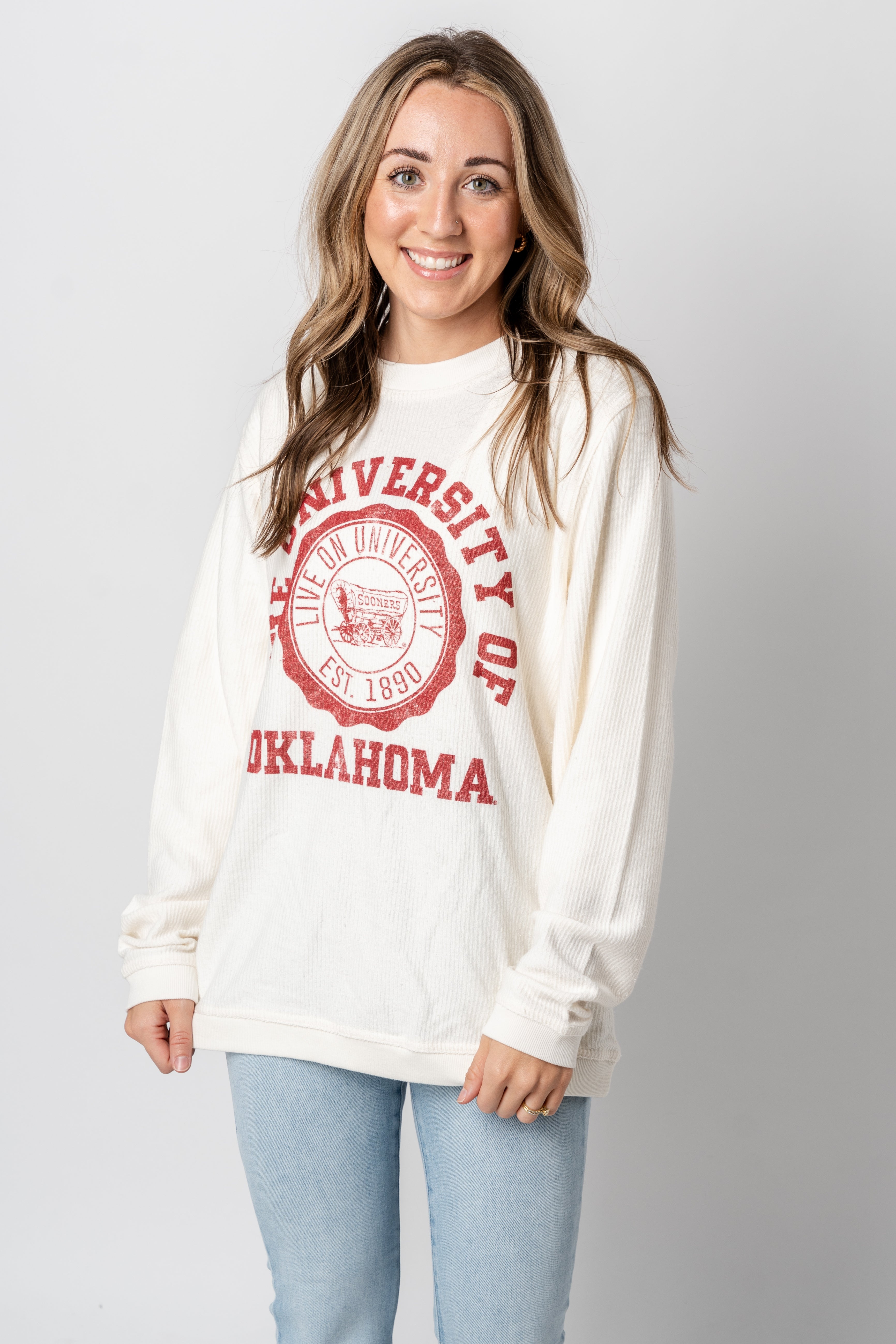 Chicka-D Oklahoma Sooners Women's Burnout Pullover Sweatshirt - Oatmeal, Size X-Large