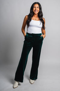 Velvet wide leg pants hunter green - Exclusive Collection of Holiday Inspired T-Shirts and Hoodies at Lush Fashion Lounge Boutique in Oklahoma City