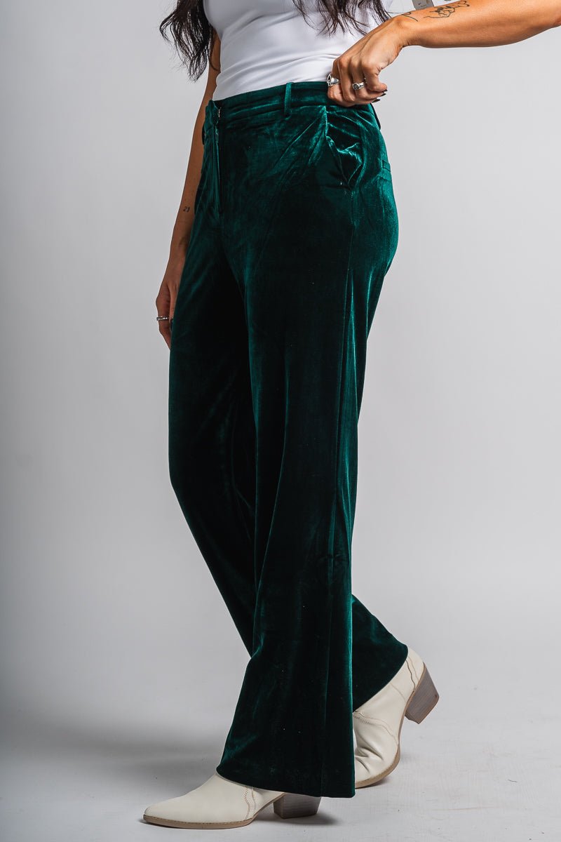 Velvet wide leg pants hunter green - Trendy Holiday Apparel at Lush Fashion Lounge Boutique in Oklahoma City