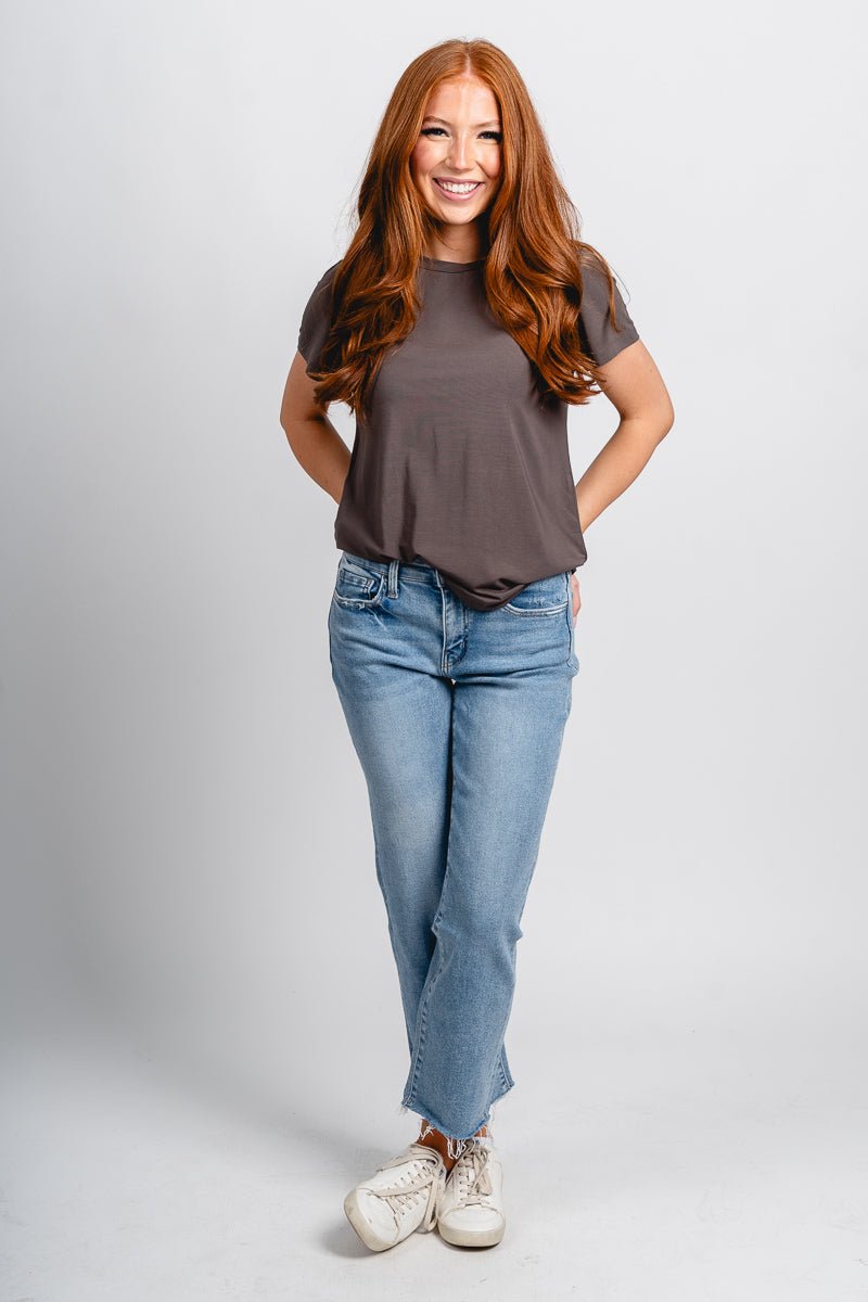 Modal short sleeve top charcoal