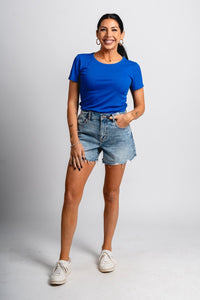 Ribbed short sleeve top royal - Oklahoma City inspired graphic t-shirts at Lush Fashion Lounge Boutique in Oklahoma City