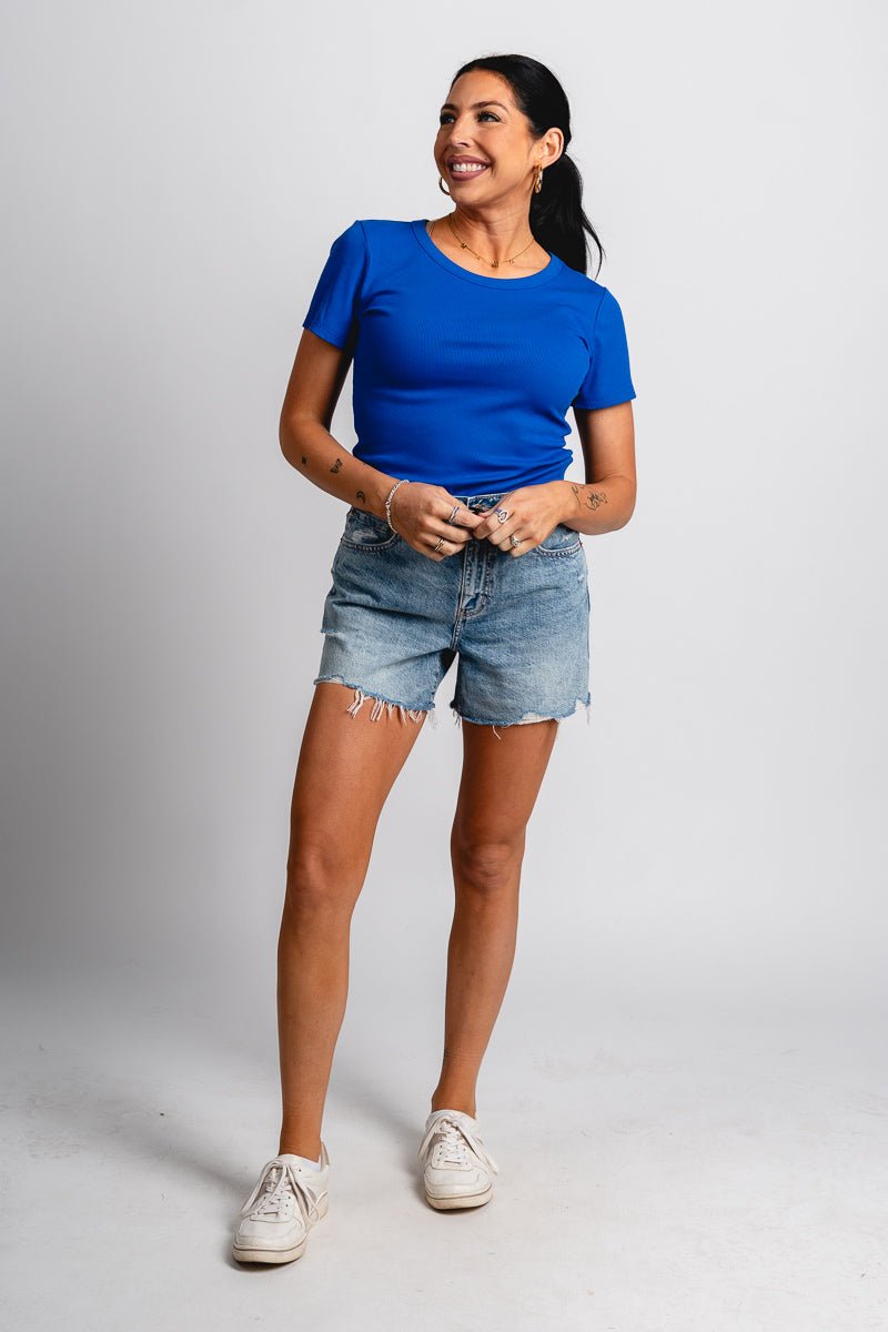 Ribbed short sleeve top royal - Trendy OKC Thunder T-Shirts at Lush Fashion Lounge Boutique in Oklahoma City