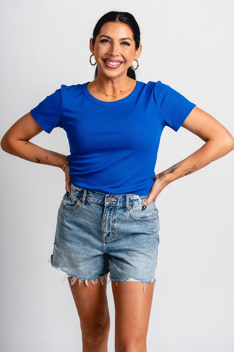 Ribbed short sleeve top royal - Trendy Oklahoma City Basketball T-Shirts Lush Fashion Lounge Boutique in Oklahoma City