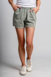 Denim sweat shorts sage - Trendy shorts - Fashion Shorts at Lush Fashion Lounge Boutique in Oklahoma City