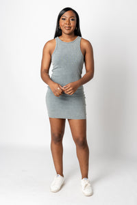Washed ribbed mini dress light teal - Trendy Dress - Fashion Dresses at Lush Fashion Lounge Boutique in Oklahoma City
