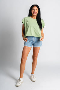 Open back flowy top sage - Stylish top - Trendy Staycation Outfits at Lush Fashion Lounge Boutique in Oklahoma City