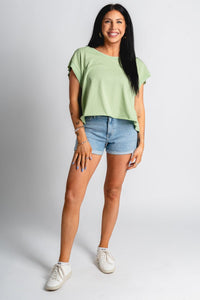 Open back flowy top sage - Fun top - Unique Getaway Gear at Lush Fashion Lounge Boutique in Oklahoma