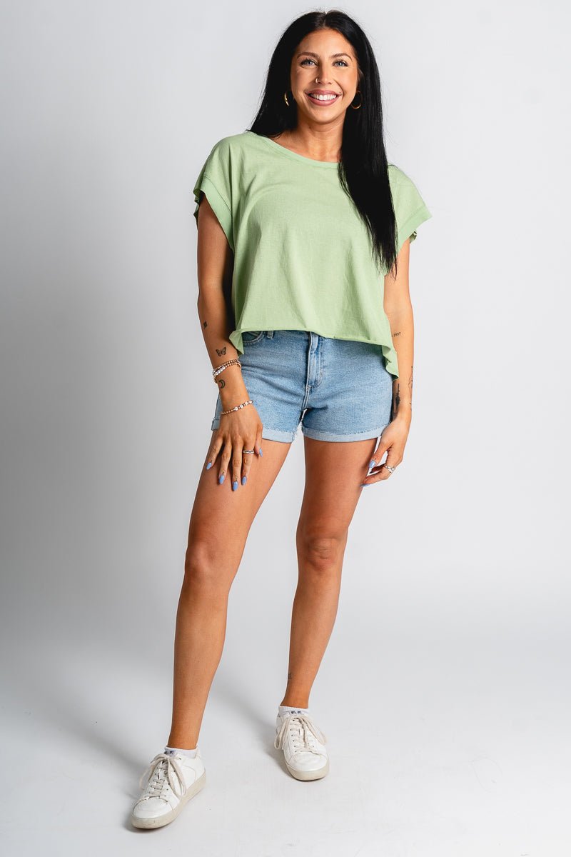 Open back flowy top sage - Fun top - Unique Getaway Gear at Lush Fashion Lounge Boutique in Oklahoma