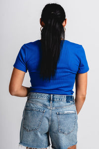 Ribbed short sleeve top royal - Vintage OKC Basketball T-Shirts at Lush Fashion Lounge Boutique in Oklahoma City