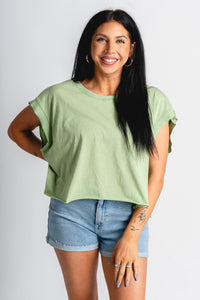 Open back flowy top sage - Trendy top - Cute Vacation Collection at Lush Fashion Lounge Boutique in Oklahoma City