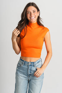 High neck sleeveless sweater orange – Boutique Sweaters | Fashionable Sweaters at Lush Fashion Lounge Boutique in Oklahoma City