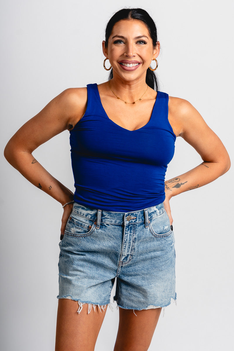 Double layer tank top cobalt - Trendy Oklahoma City Basketball T-Shirts Lush Fashion Lounge Boutique in Oklahoma City