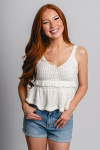 Ruffle sweater tank top ivory - Affordable tank top - Boutique Tank Tops at Lush Fashion Lounge Boutique in Oklahoma City