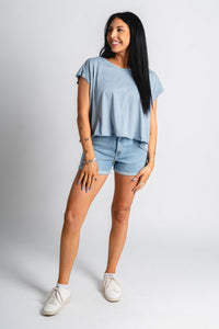 Open back flowy top blue - Stylish top - Trendy Staycation Outfits at Lush Fashion Lounge Boutique in Oklahoma City