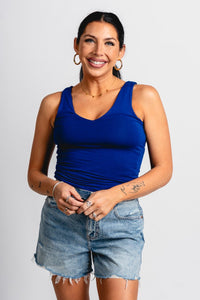Double layer tank top cobalt - Trendy OKC Apparel at Lush Fashion Lounge Boutique in Oklahoma City