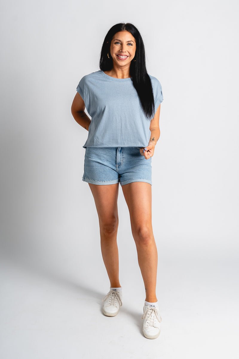 Open back flowy top blue - Fun top - Unique Getaway Gear at Lush Fashion Lounge Boutique in Oklahoma