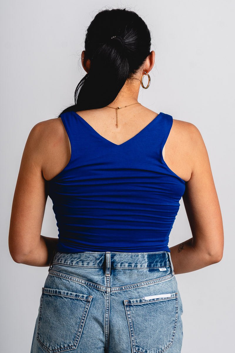 Double layer tank top cobalt - Vintage OKC Basketball T-Shirts at Lush Fashion Lounge Boutique in Oklahoma City