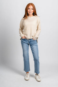 Lightweight hooded sweater cream - Trendy Sweaters | Cute Pullover Sweaters at Lush Fashion Lounge Boutique in Oklahoma City