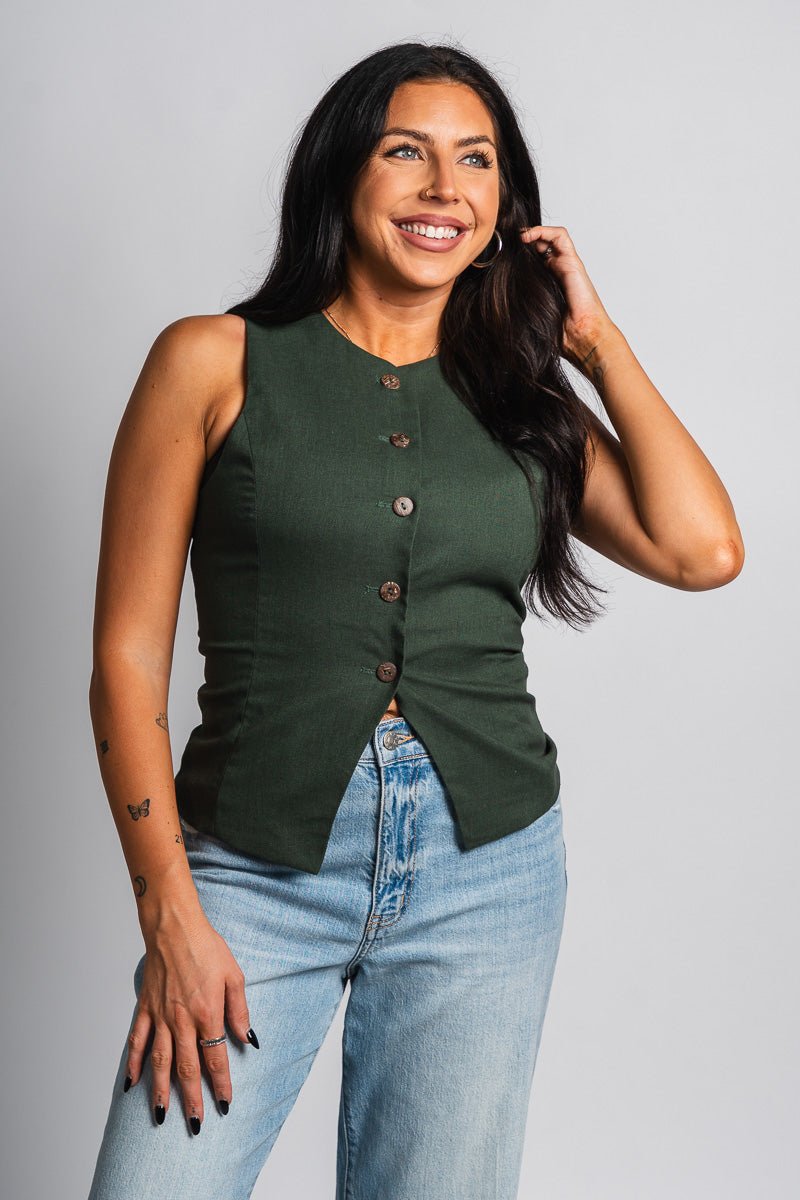 Sleeveless vest hunter green - Trendy Holiday Apparel at Lush Fashion Lounge Boutique in Oklahoma City