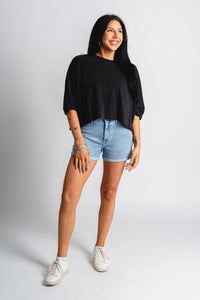 Boxy crop t-shirt black - Stylish top - Trendy Staycation Outfits at Lush Fashion Lounge Boutique in Oklahoma City
