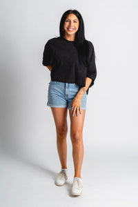 Boxy crop t-shirt black - Fun top - Unique Getaway Gear at Lush Fashion Lounge Boutique in Oklahoma