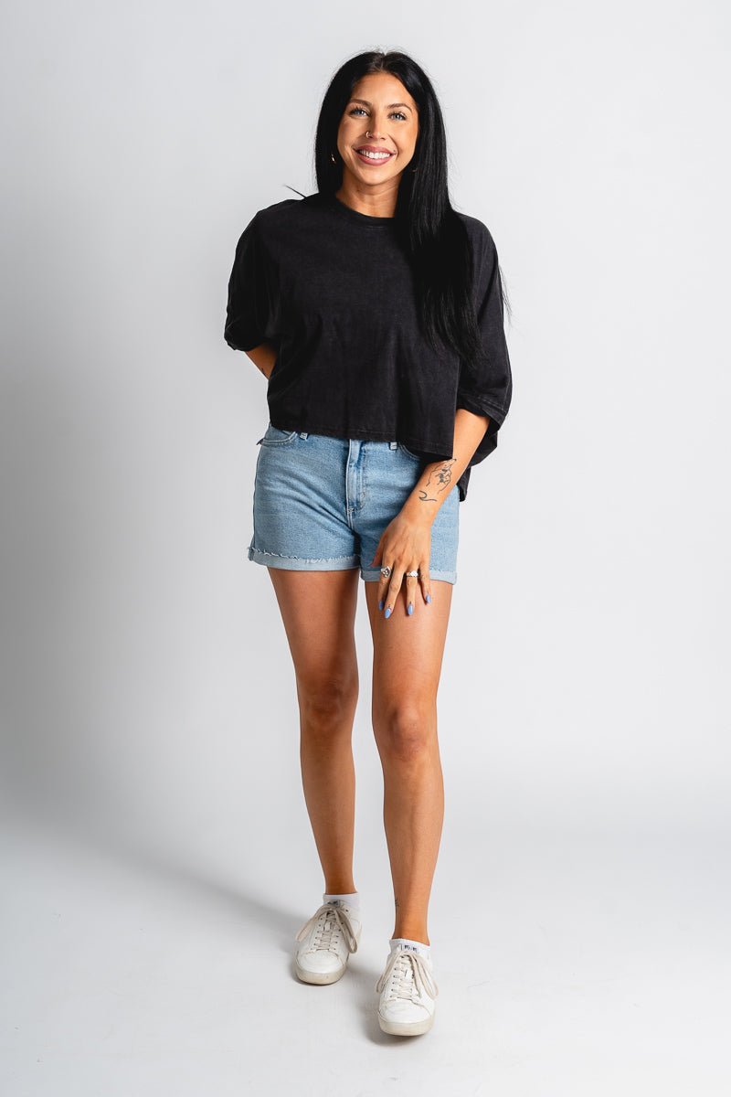 Boxy crop t-shirt black - Fun top - Unique Getaway Gear at Lush Fashion Lounge Boutique in Oklahoma