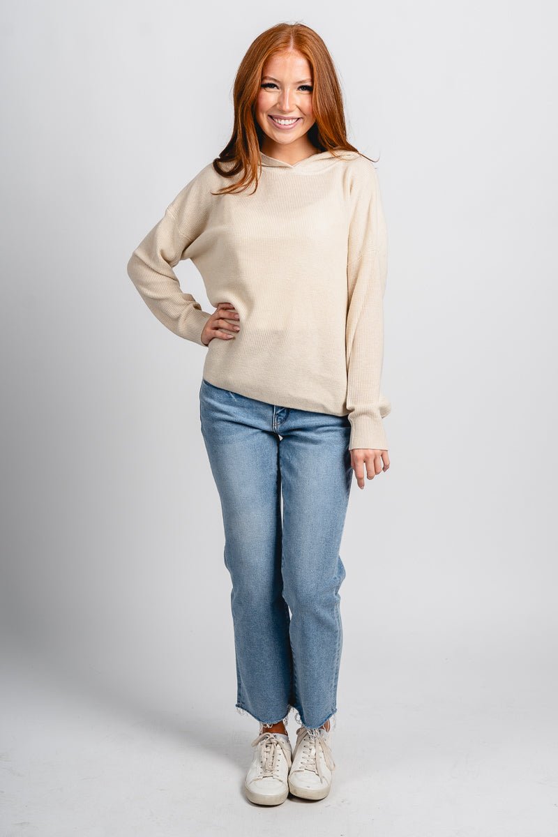 Lightweight hooded sweater cream – Unique Sweaters | Lounging Sweaters and Womens Fashion Sweaters at Lush Fashion Lounge Boutique in Oklahoma City