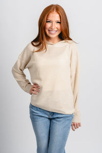 Lightweight hooded sweater cream – Stylish Sweaters | Boutique Sweaters at Lush Fashion Lounge Boutique in Oklahoma City
