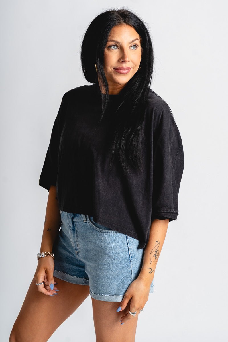 Boxy crop t-shirt black - Cute top - Fun Vacay Basics at Lush Fashion Lounge Boutique in Oklahoma City