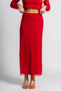 Mesh midi skirt red | Lush Fashion Lounge: boutique fashion skirts, affordable boutique skirts, cute affordable skirts