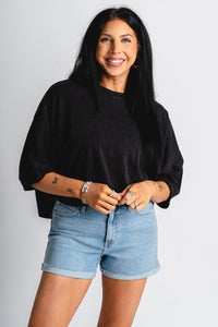 Boxy crop t-shirt black - Trendy top - Cute Vacation Collection at Lush Fashion Lounge Boutique in Oklahoma City
