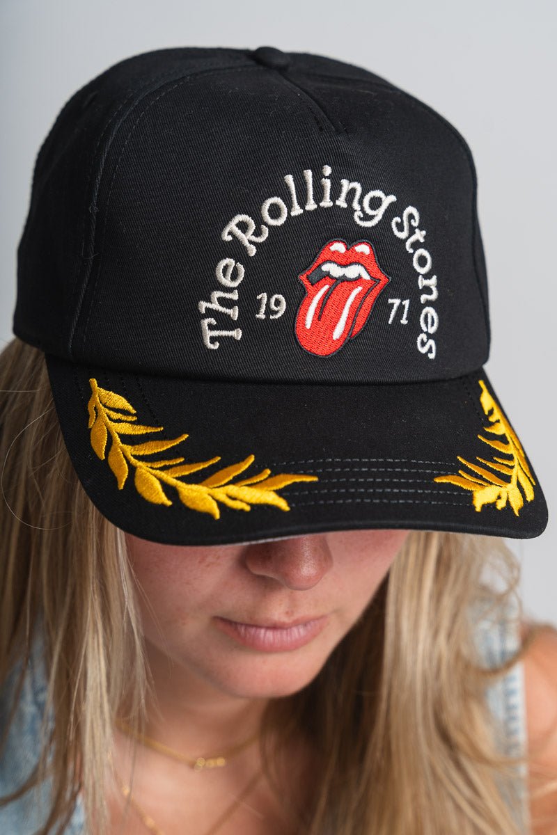 Rolling Stones club captain hat black - Trendy Band T-Shirts and Sweatshirts at Lush Fashion Lounge Boutique in Oklahoma City