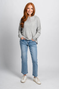 Lightweight hooded sweater heather grey - Trendy Sweaters | Cute Pullover Sweaters at Lush Fashion Lounge Boutique in Oklahoma City