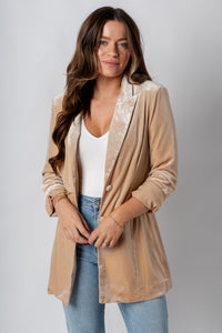 Velvet blazer champagne – Affordable Blazers | Cute Black Jackets at Lush Fashion Lounge Boutique in Oklahoma City