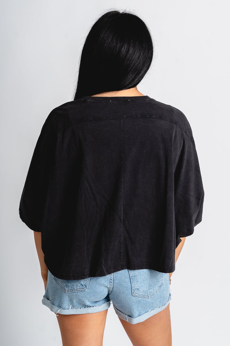 Boxy crop t-shirt black - Adorable top - Stylish Vacation T-Shirts at Lush Fashion Lounge Boutique in Oklahoma City