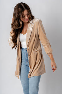 Velvet blazer champagne – Trendy Jackets | Cute Fashion Blazers at Lush Fashion Lounge Boutique in Oklahoma City