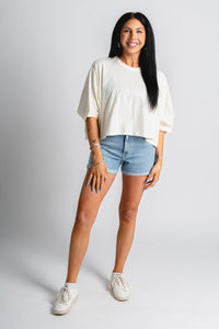 Boxy crop t-shirt off white - Stylish top - Trendy Staycation Outfits at Lush Fashion Lounge Boutique in Oklahoma City