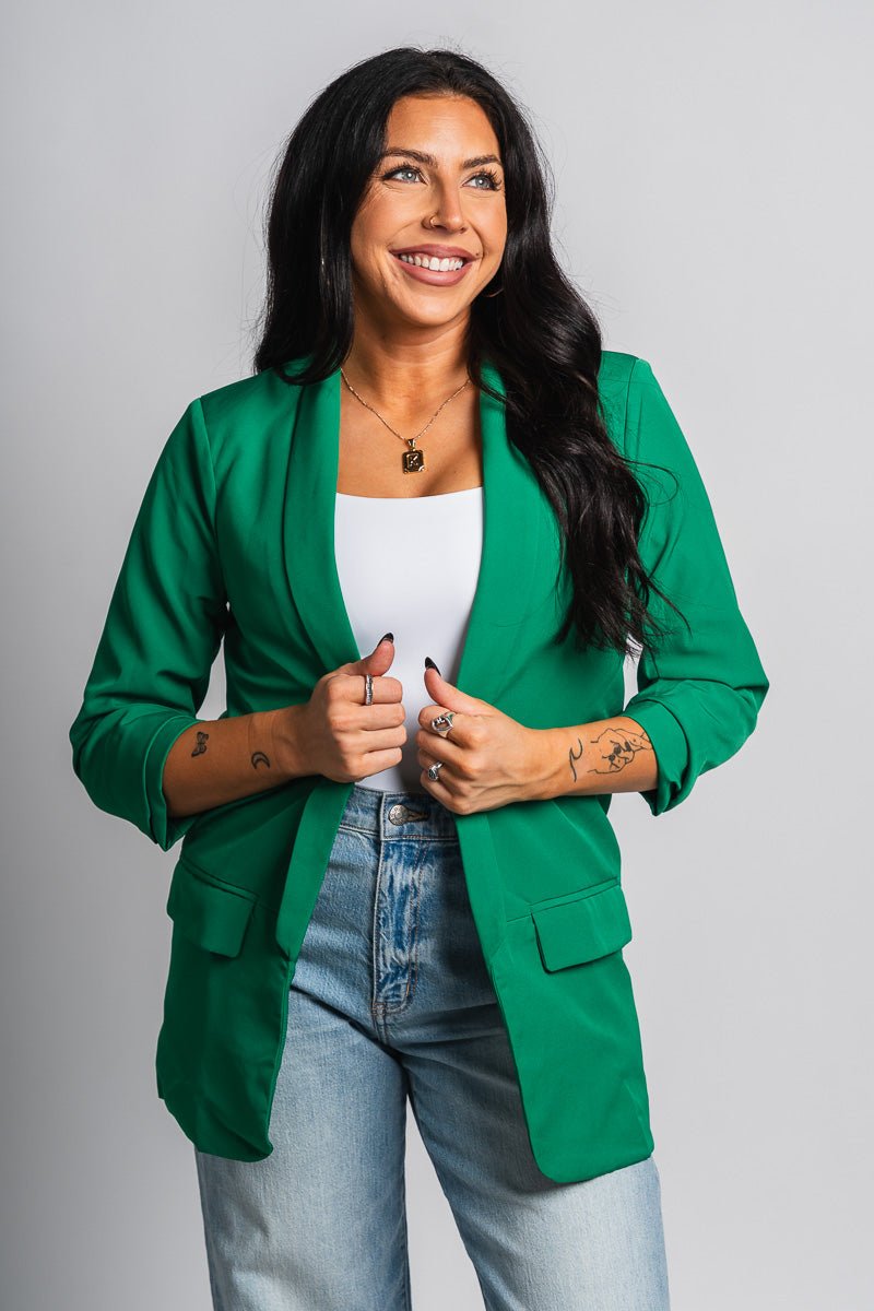 Boyfriend blazer green - Trendy Holiday Apparel at Lush Fashion Lounge Boutique in Oklahoma City