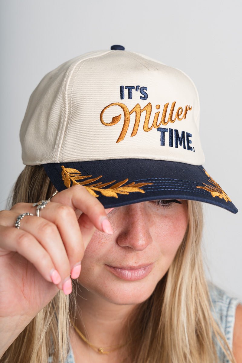 Miller lite club captain hat ivory/navy - Trendy Gifts at Lush Fashion Lounge Boutique in Oklahoma City