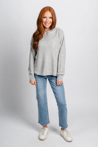 Lightweight hooded sweater heather grey – Unique Sweaters | Lounging Sweaters and Womens Fashion Sweaters at Lush Fashion Lounge Boutique in Oklahoma City