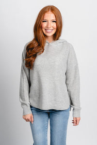 Lightweight hooded sweater heather grey – Stylish Sweaters | Boutique Sweaters at Lush Fashion Lounge Boutique in Oklahoma City