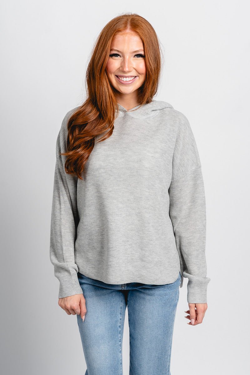 Lightweight hooded sweater heather grey – Stylish Sweaters | Boutique Sweaters at Lush Fashion Lounge Boutique in Oklahoma City