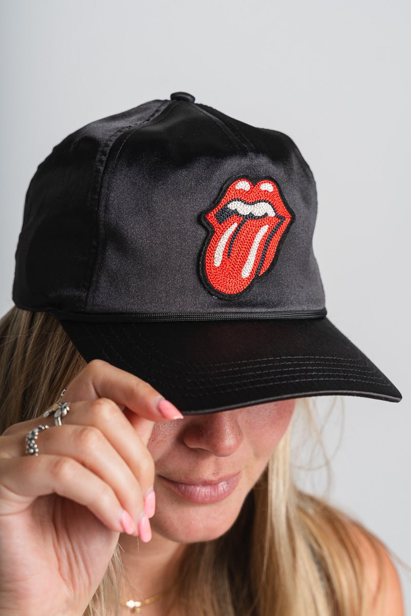 Rolling Stones satin blazer hat black - Trendy Band T-Shirts and Sweatshirts at Lush Fashion Lounge Boutique in Oklahoma City