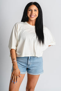 Boxy crop t-shirt off white - Trendy top - Cute Vacation Collection at Lush Fashion Lounge Boutique in Oklahoma City