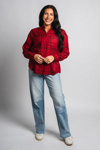 Z Supply river plaid button up top red dahlia - Z Supply top - Z Supply Clothing at Lush Fashion Lounge Trendy Boutique Oklahoma City